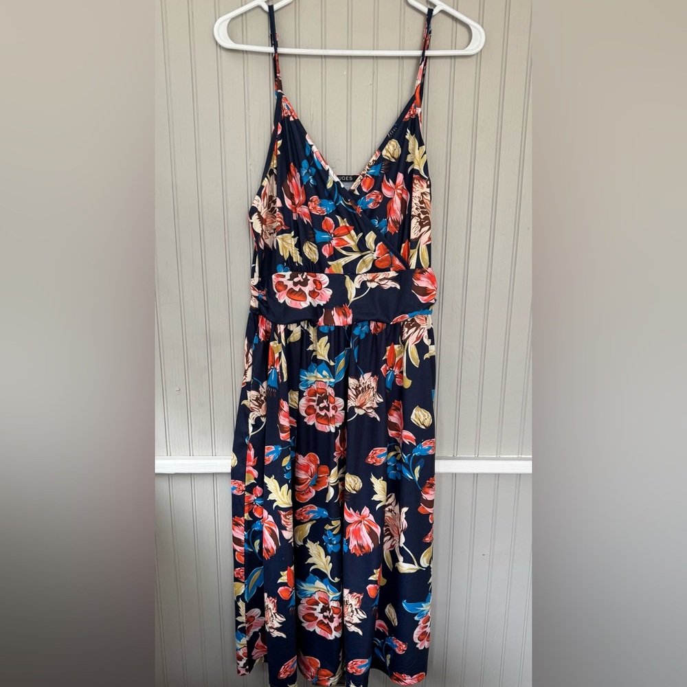 Ouges Navy Floral Midi Dress With Red And Pink Ac… - image 3